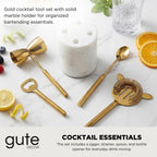 Gold Marble Cocktail Bar Tool Set, 5 Piece 9.06 x 3.75 Inch White Stone Holder Stainless Steel - HOUSE OF SHE