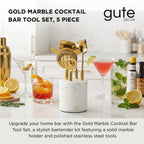 Gold Marble Cocktail Bar Tool Set, 5 Piece 9.06 x 3.75 Inch White Stone Holder Stainless Steel - HOUSE OF SHE