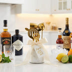 Gold Marble Cocktail Bar Tool Set, 5 Piece 9.06 x 3.75 Inch White Stone Holder Stainless Steel - HOUSE OF SHE