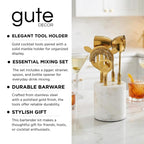 Gold Marble Cocktail Bar Tool Set, 5 Piece 9.06 x 3.75 Inch White Stone Holder Stainless Steel - HOUSE OF SHE