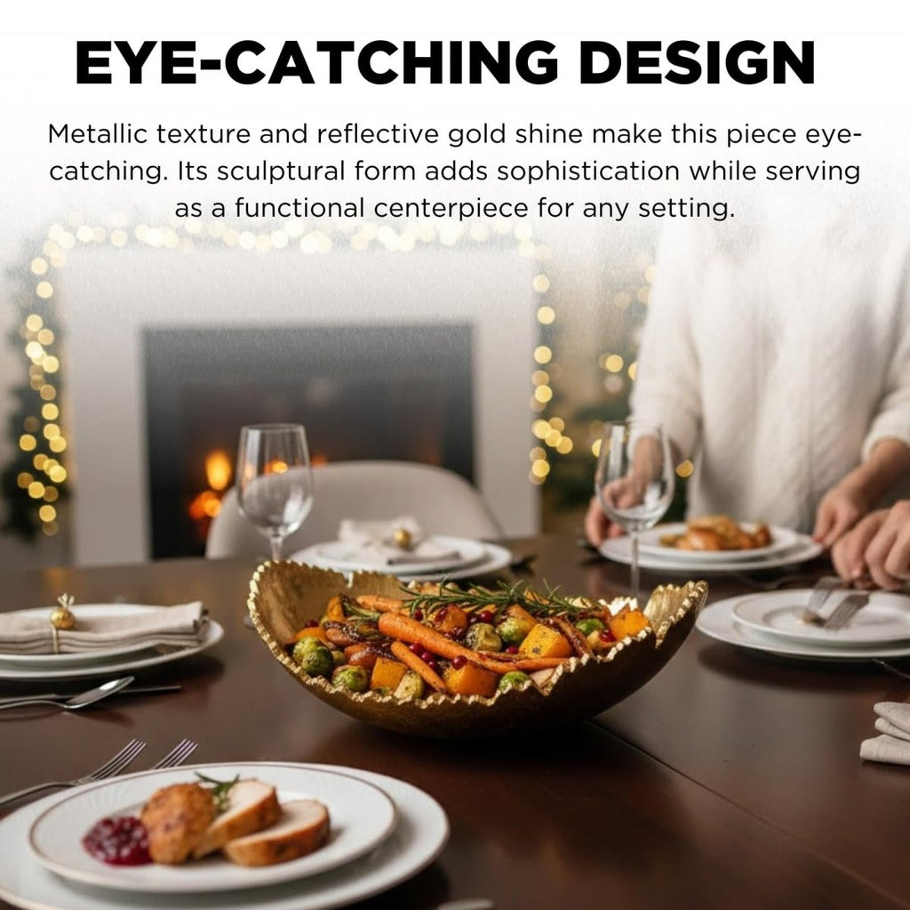 Gold Platter Bowl – Modern Aluminum Decorative Centerpiece with Textured Metallic Finish - HOUSE OF SHE