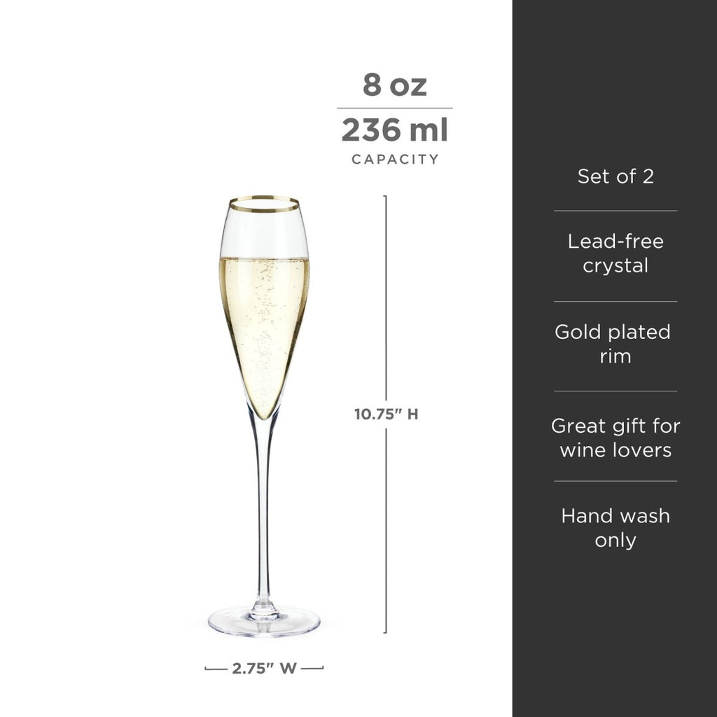 Gold-Rimmed Crystal Champagne Flutes Set of 2 - HOUSE OF SHE