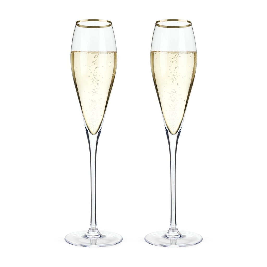 Gold-Rimmed Crystal Champagne Flutes Set of 2 - HOUSE OF SHE
