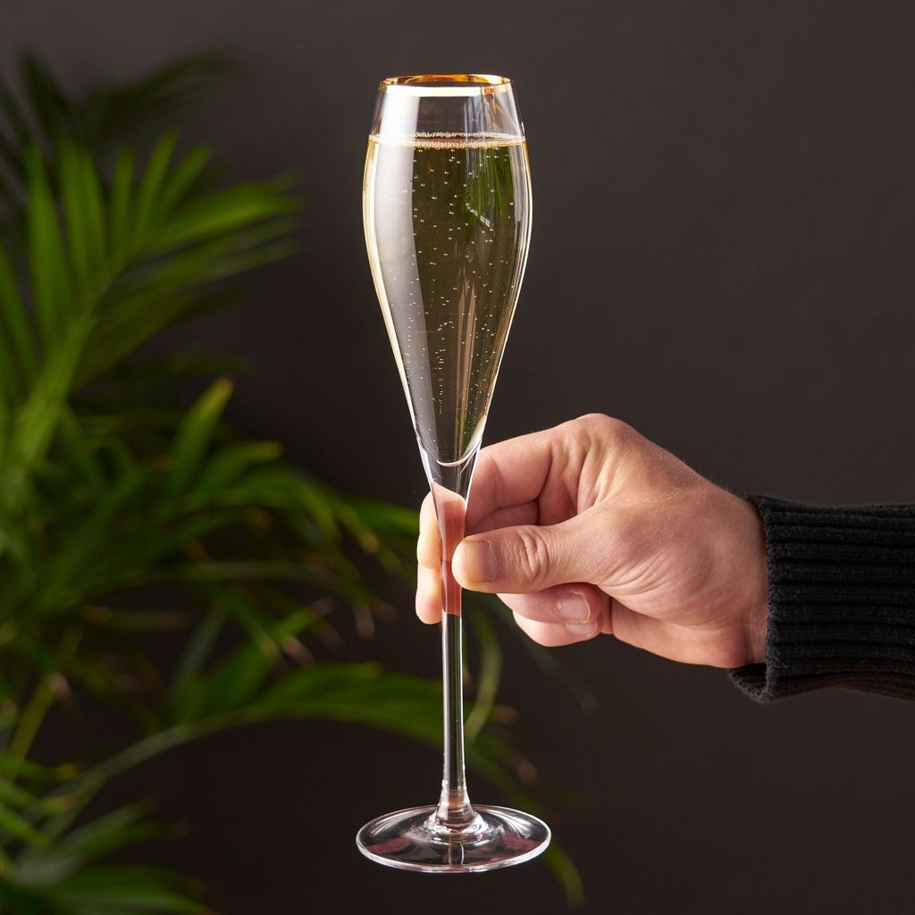 Gold-Rimmed Crystal Champagne Flutes Set of 2 - HOUSE OF SHE
