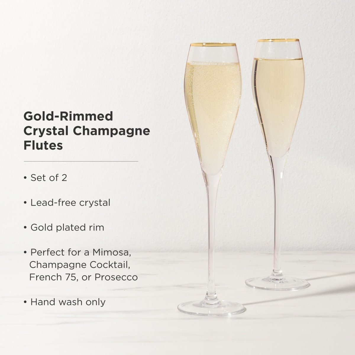 Gold-Rimmed Crystal Champagne Flutes Set of 2 - HOUSE OF SHE