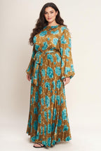 GOLDEN BLOOM LUXE WOVEN SATIN MAXI DRESS - HOUSE OF SHE