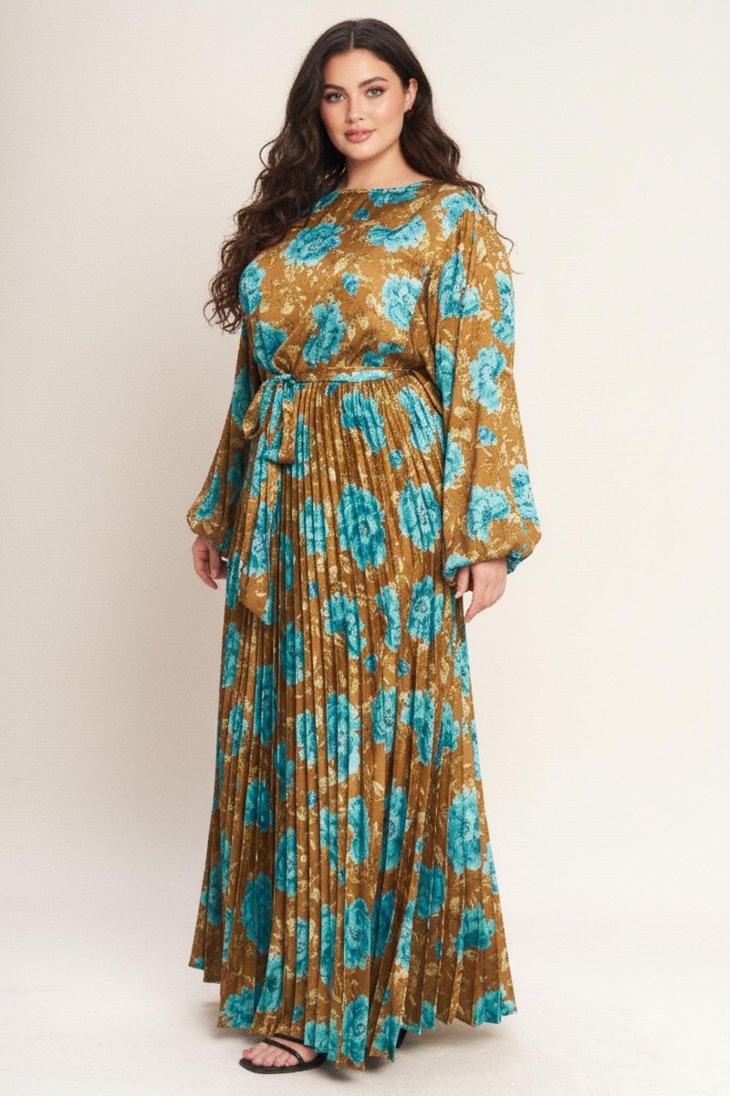 GOLDEN BLOOM LUXE WOVEN SATIN MAXI DRESS - HOUSE OF SHE