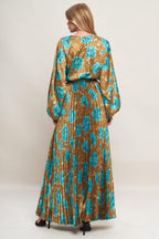 GOLDEN BLOOM LUXE WOVEN SATIN MAXI DRESS - HOUSE OF SHE