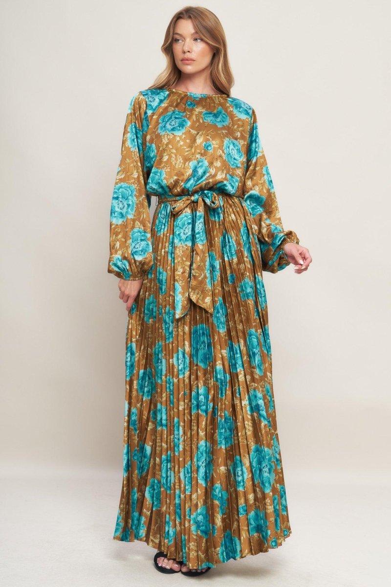GOLDEN BLOOM LUXE WOVEN SATIN MAXI DRESS - HOUSE OF SHE