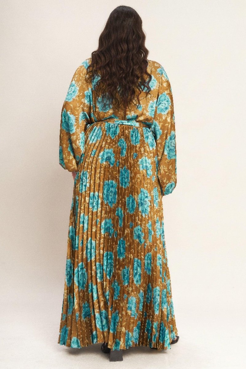 GOLDEN BLOOM LUXE WOVEN SATIN MAXI DRESS - HOUSE OF SHE