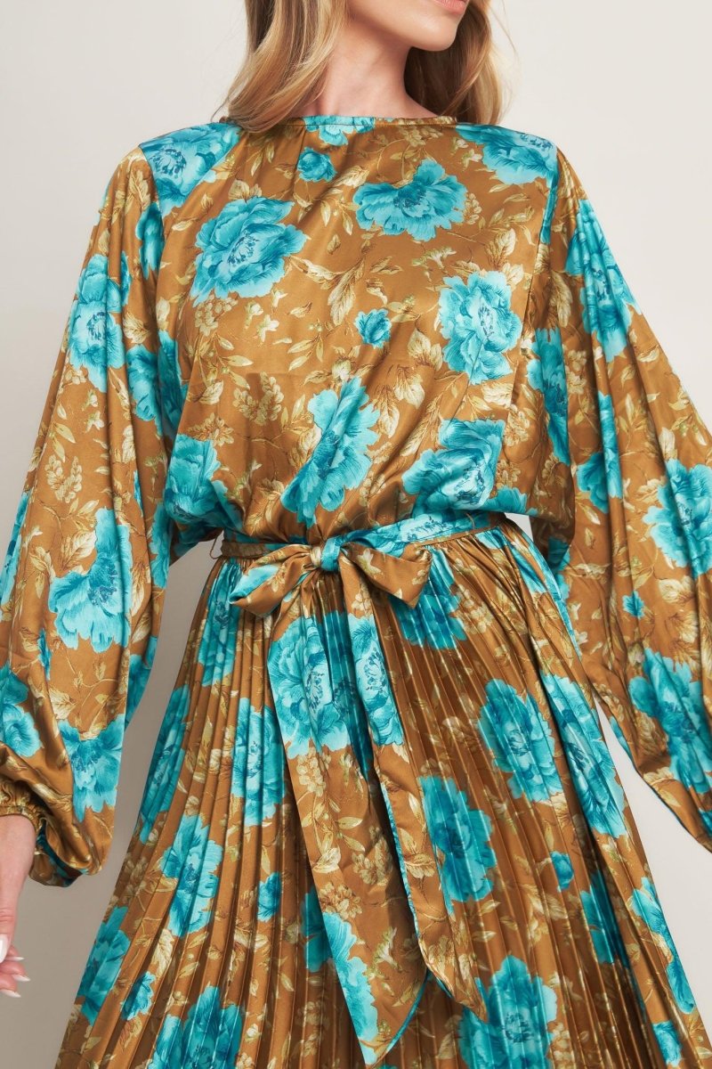 GOLDEN BLOOM LUXE WOVEN SATIN MAXI DRESS - HOUSE OF SHE