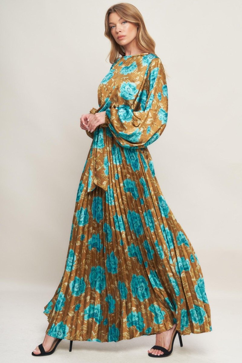 GOLDEN BLOOM LUXE WOVEN SATIN MAXI DRESS - HOUSE OF SHE