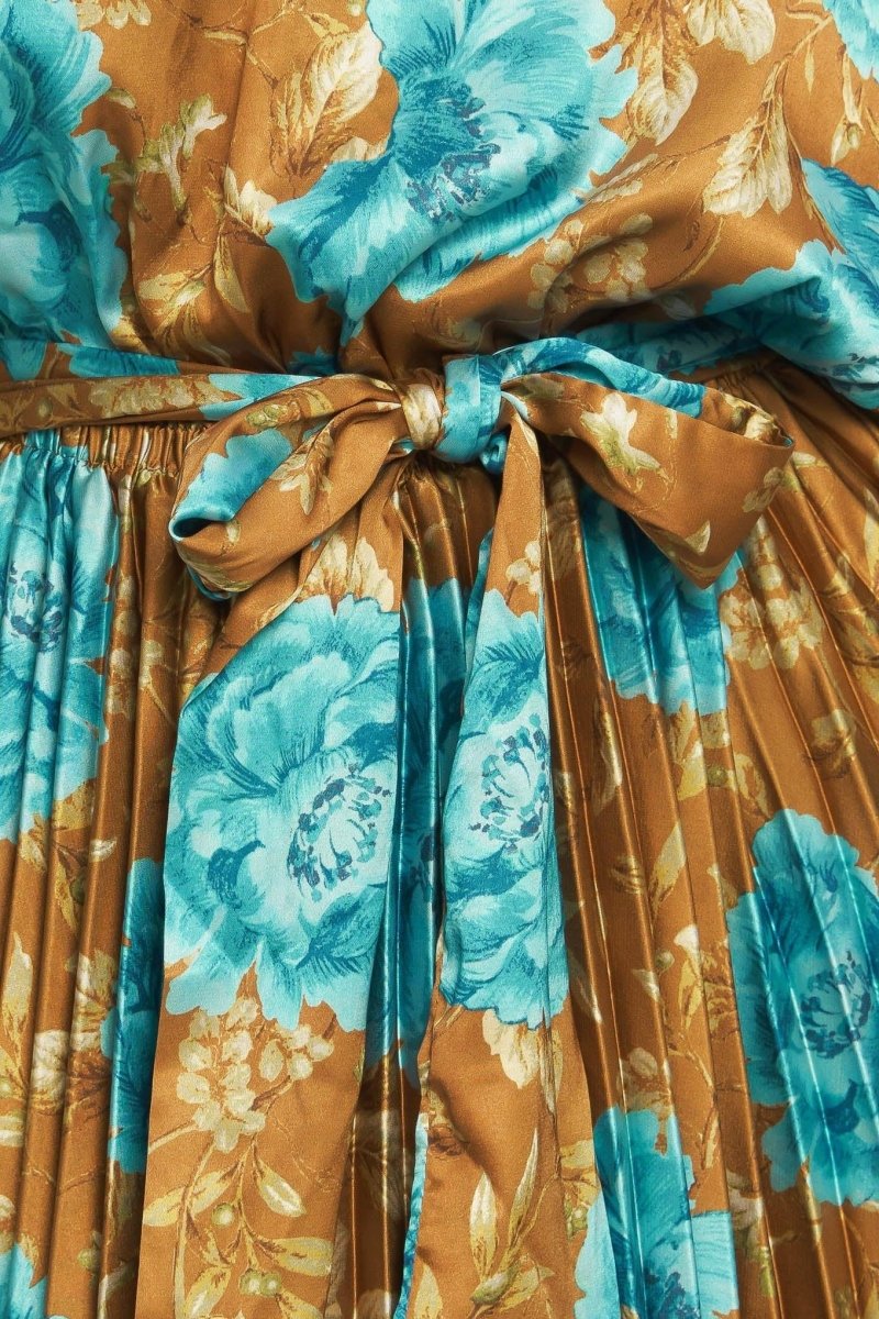 GOLDEN BLOOM LUXE WOVEN SATIN MAXI DRESS - HOUSE OF SHE
