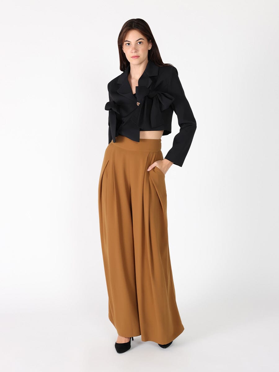 Gracia Fashion Women's Applique Bow Front Button Open Crop Jacket - HOUSE OF SHE