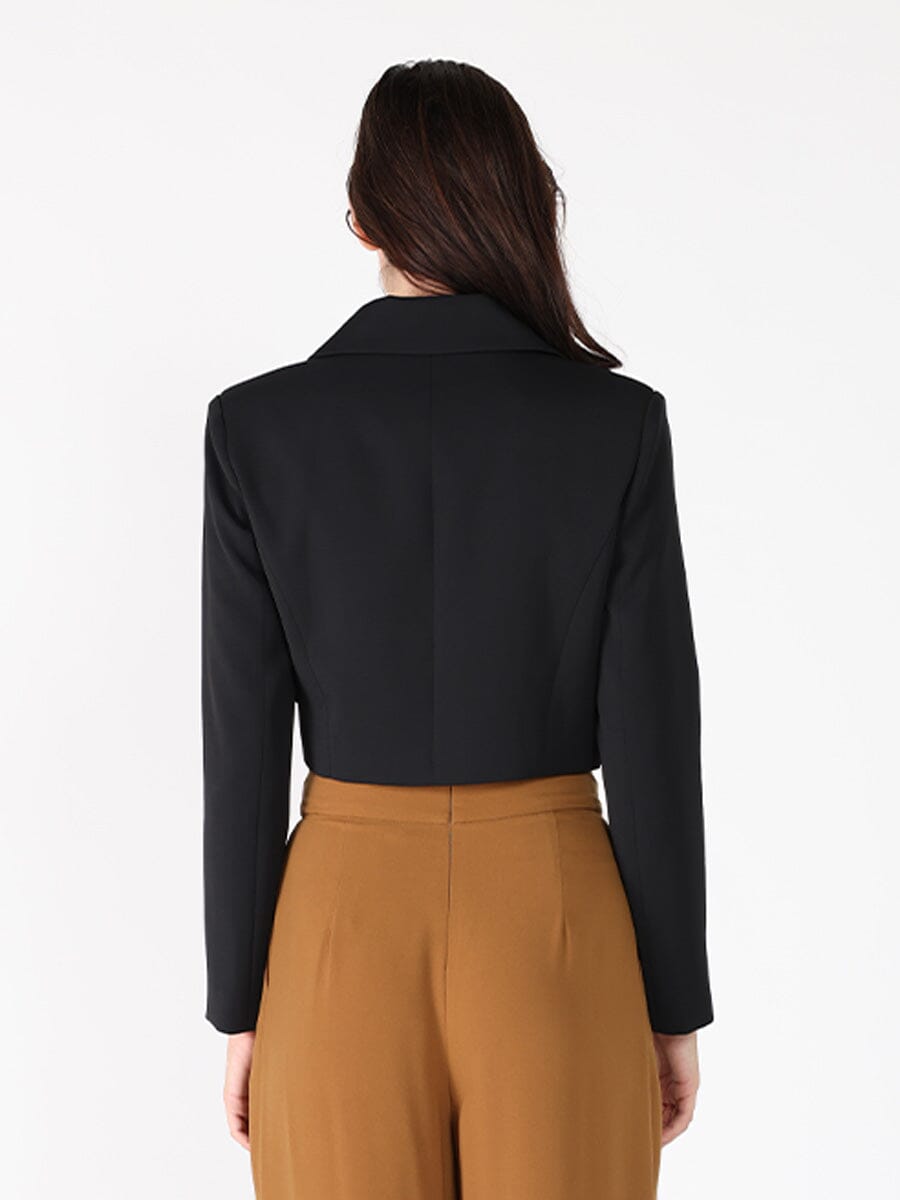 Gracia Fashion Women's Applique Bow Front Button Open Crop Jacket - HOUSE OF SHE