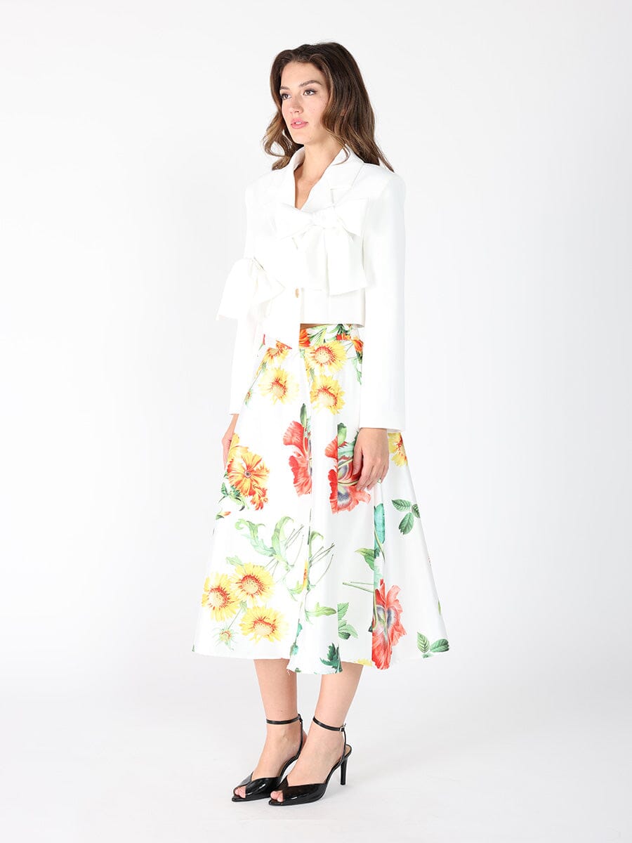 Gracia Fashion Women's Applique Bow Front Button Open Crop Jacket - HOUSE OF SHE