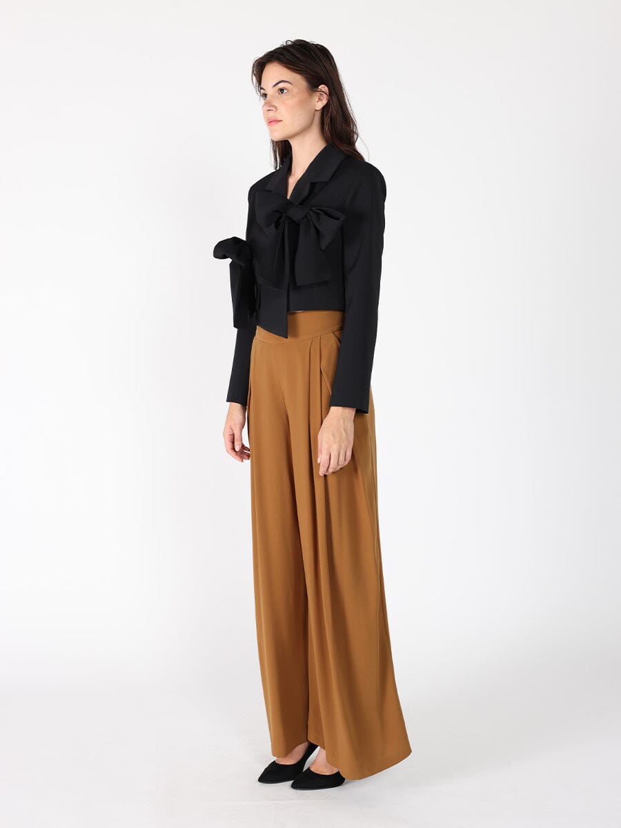 Gracia Fashion Women's Applique Bow Front Button Open Crop Jacket - HOUSE OF SHE