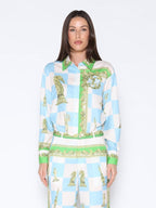 Gracia Fashion Women's Checkmate Satin Long Sleeve Button Down Shirt - HOUSE OF SHE