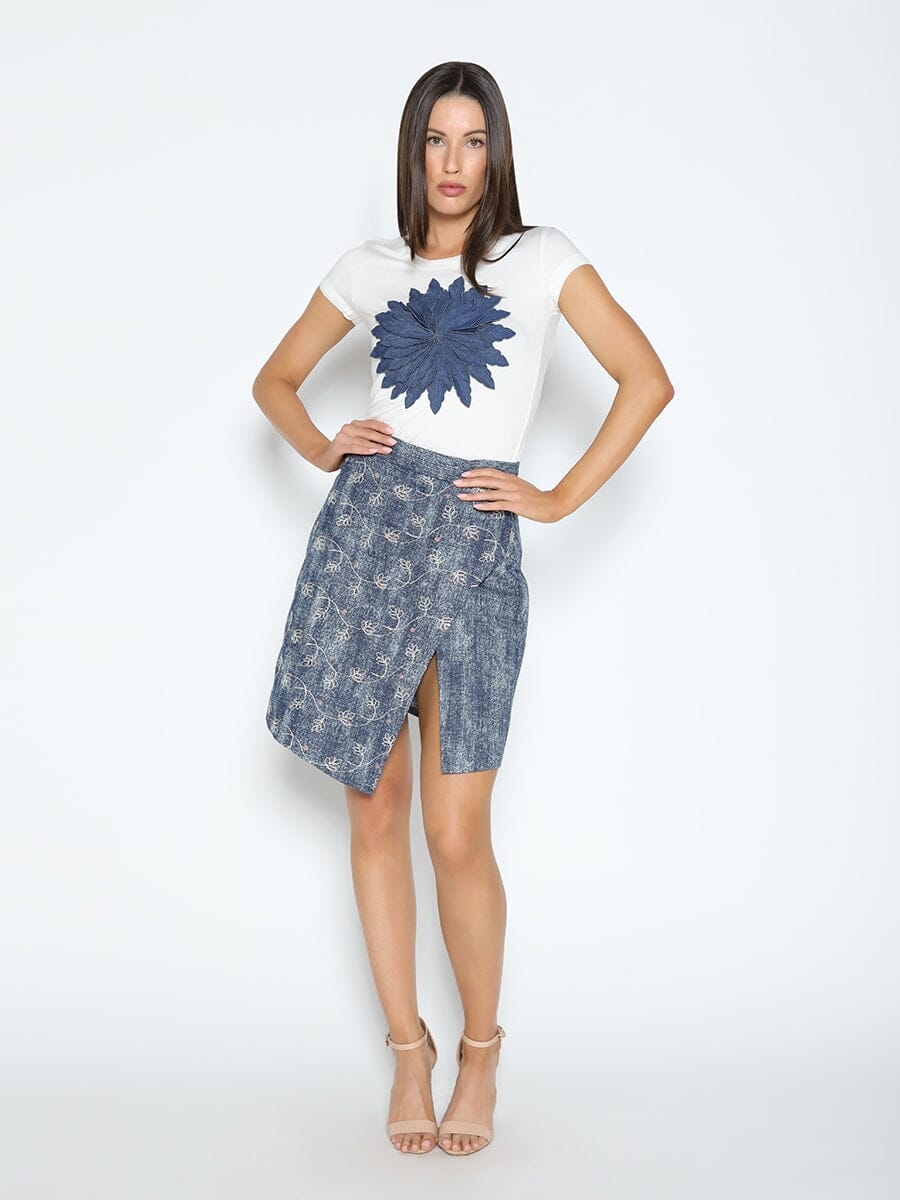 Gracia Fashion Women's Flower Embroidered Mini Denim Skirt - HOUSE OF SHE