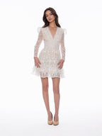 Gracia Fashion Women's Flowery Embroidered Lace V-Neck Mesh Mini Dress - HOUSE OF SHE