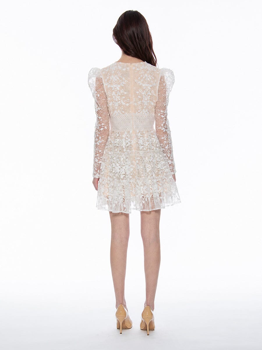 Gracia Fashion Women's Flowery Embroidered Lace V-Neck Mesh Mini Dress - HOUSE OF SHE