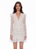 Gracia Fashion Women's Flowery Embroidered Lace V-Neck Mesh Mini Dress - HOUSE OF SHE