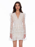 Gracia Fashion Women's Flowery Embroidered Lace V-Neck Mesh Mini Dress - HOUSE OF SHE