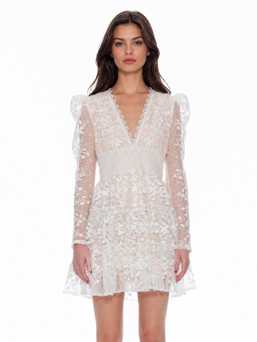 Gracia Fashion Women's Flowery Embroidered Lace V-Neck Mesh Mini Dress - HOUSE OF SHE