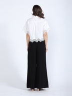 Gracia Fashion Women's Lace Hem Short Sleeve Button-Down Shirt - HOUSE OF SHE