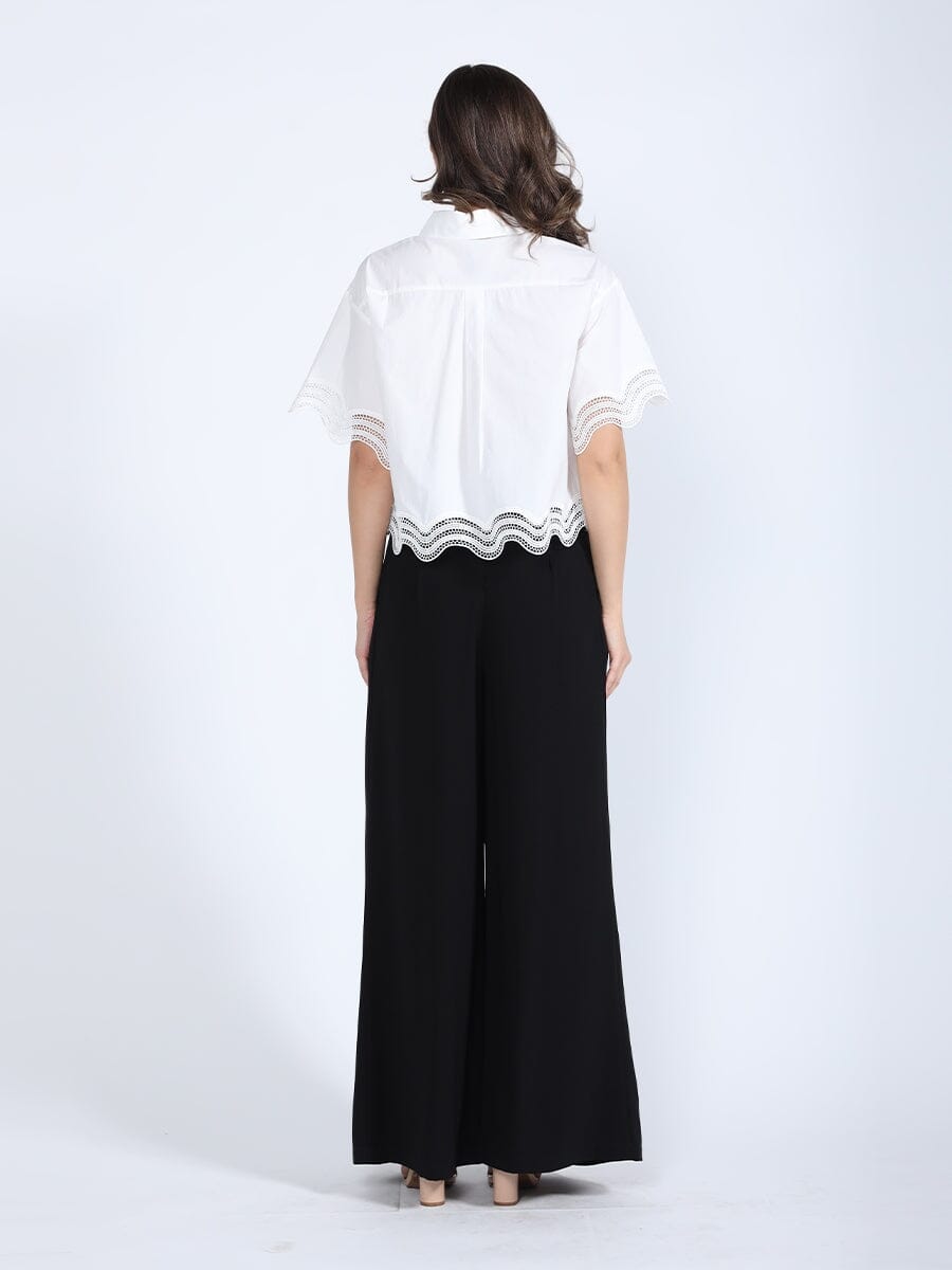 Gracia Fashion Women's Lace Hem Short Sleeve Button-Down Shirt - HOUSE OF SHE