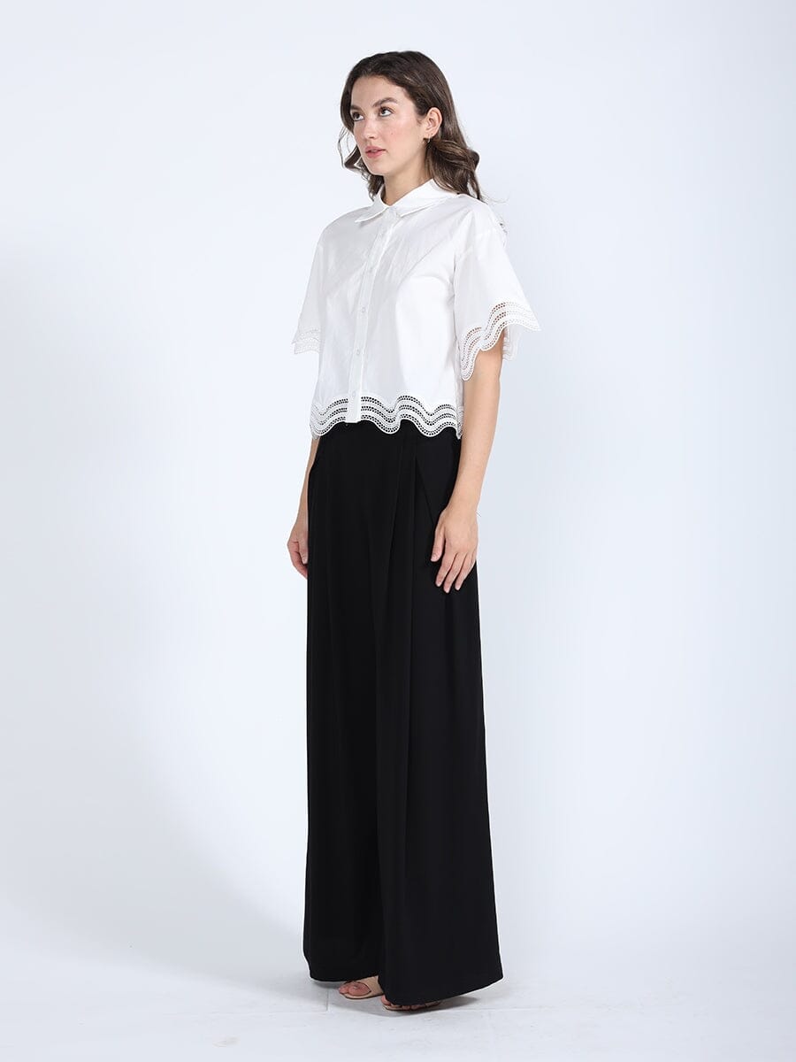 Gracia Fashion Women's Lace Hem Short Sleeve Button-Down Shirt - HOUSE OF SHE
