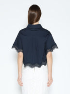 Gracia Fashion Women's Lace Hem Short Sleeve Button-Down Shirt - HOUSE OF SHE
