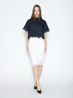 Gracia Fashion Women's Lace Hem Short Sleeve Button-Down Shirt - HOUSE OF SHE