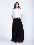 Gracia Fashion Women's Lace Hem Short Sleeve Button-Down Shirt - HOUSE OF SHE