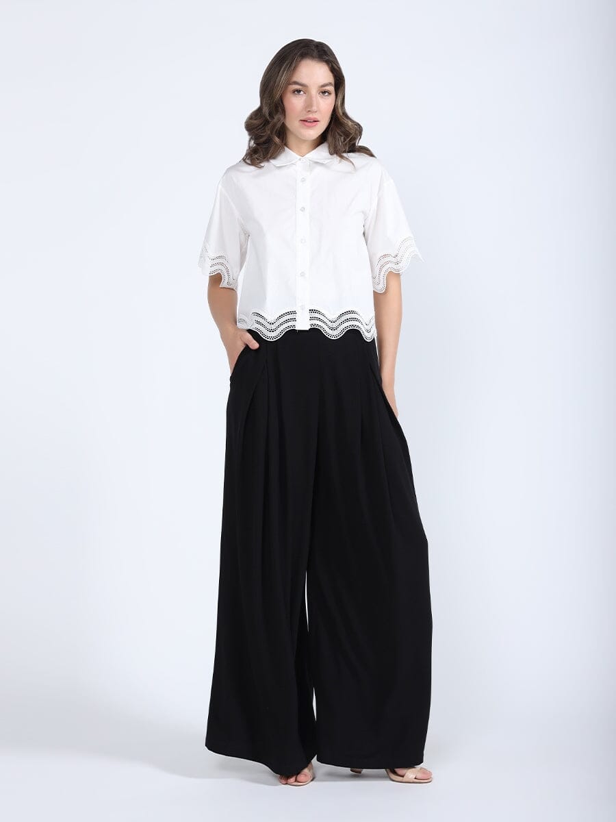 Gracia Fashion Women's Lace Hem Short Sleeve Button-Down Shirt - HOUSE OF SHE