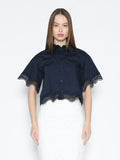 Gracia Fashion Women's Lace Hem Short Sleeve Button-Down Shirt - HOUSE OF SHE