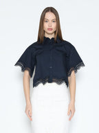 Gracia Fashion Women's Lace Hem Short Sleeve Button-Down Shirt - HOUSE OF SHE