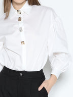 Gracia Fashion Women's Long Puff Sleeve Button Detail Cotton Shirt - HOUSE OF SHE