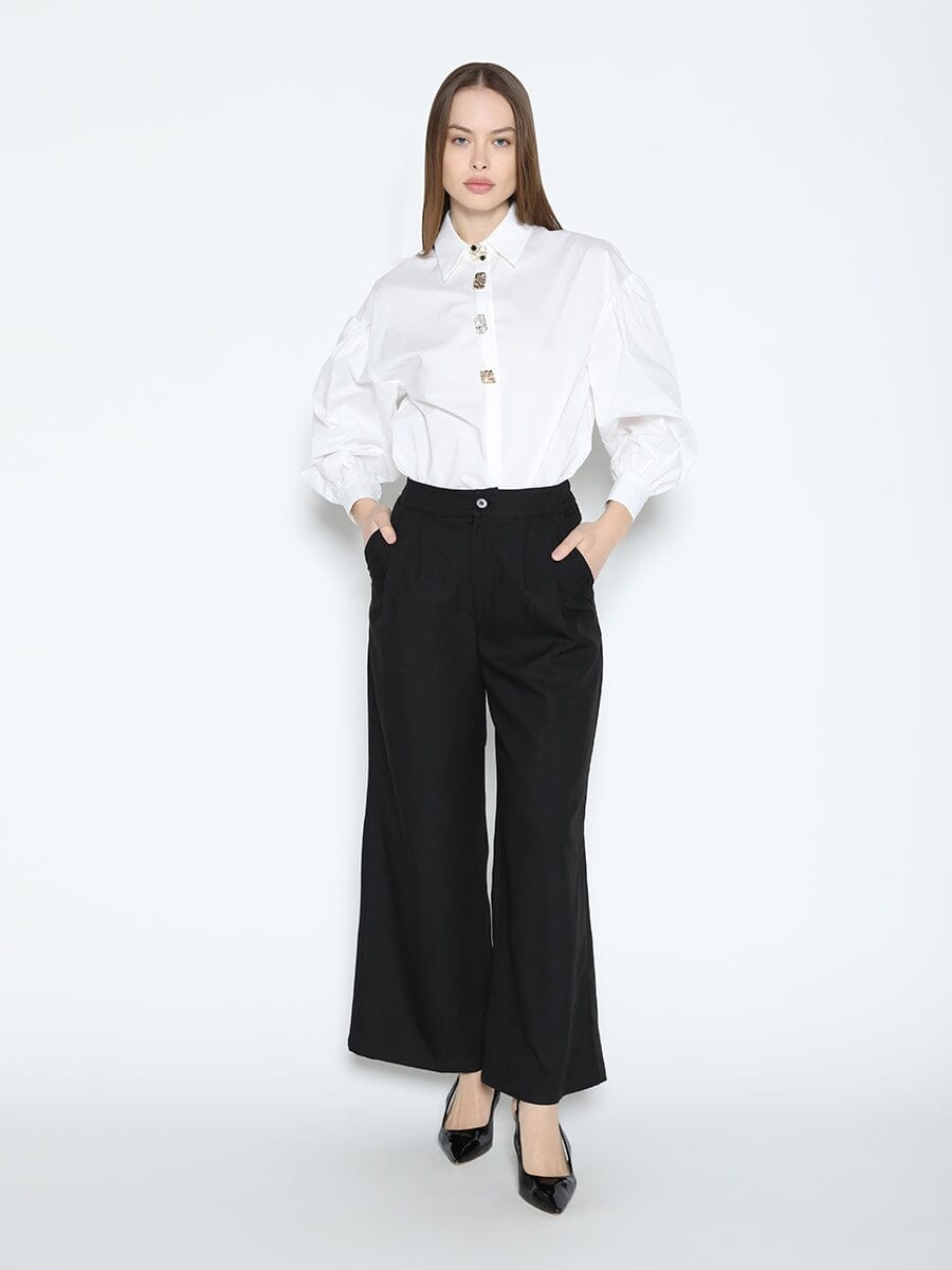 Gracia Fashion Women's Long Puff Sleeve Button Detail Cotton Shirt - HOUSE OF SHE
