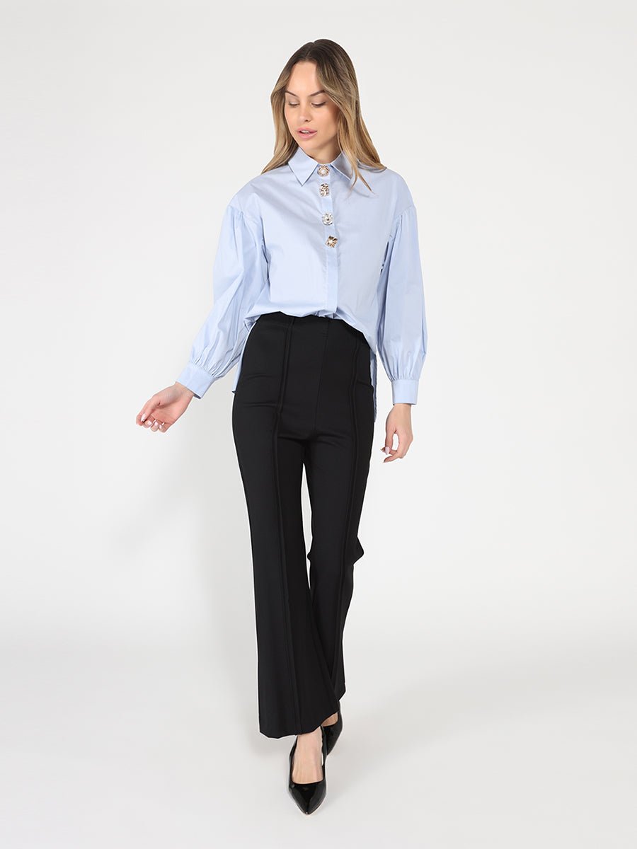 Gracia Fashion Women's Long Puff Sleeve Button Detail Cotton Shirt - HOUSE OF SHE