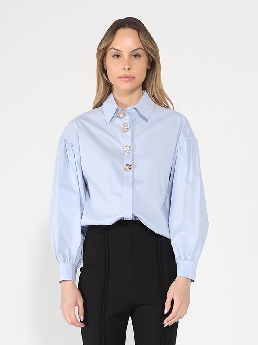 Gracia Fashion Women's Long Puff Sleeve Button Detail Cotton Shirt - HOUSE OF SHE