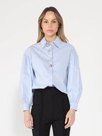 Gracia Fashion Women's Long Puff Sleeve Button Detail Cotton Shirt - HOUSE OF SHE