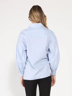 Gracia Fashion Women's Long Puff Sleeve Button Detail Cotton Shirt - HOUSE OF SHE