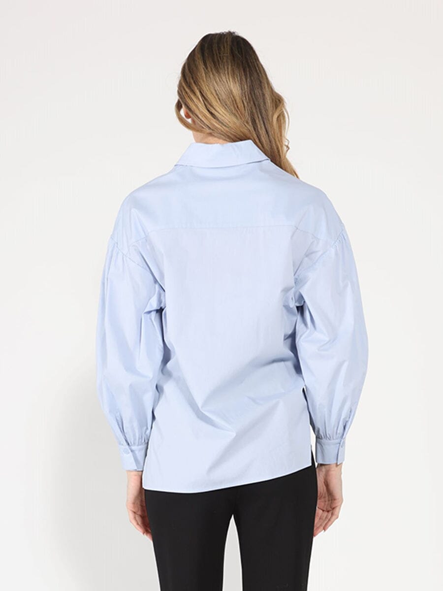 Gracia Fashion Women's Long Puff Sleeve Button Detail Cotton Shirt - HOUSE OF SHE