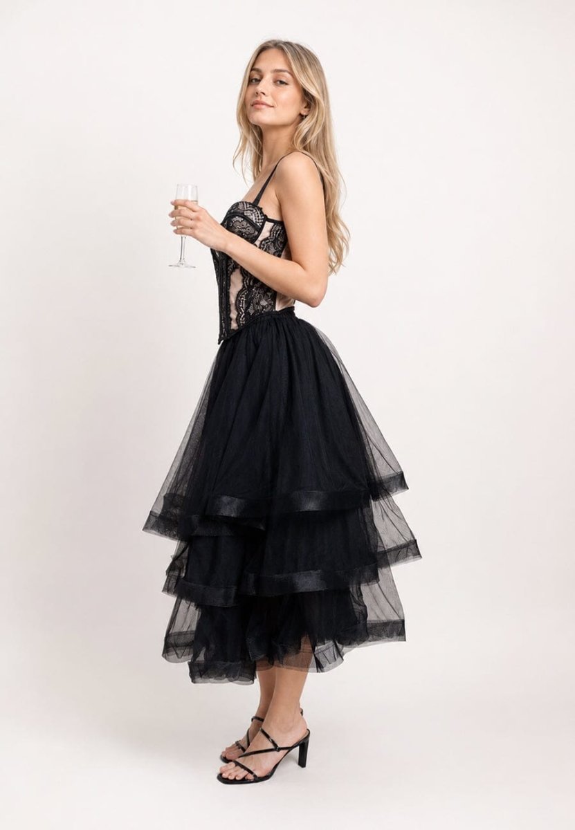 Gracia Fashion Women's Mesh Skirt With Tiered Ruffle - HOUSE OF SHE