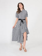 Gracia Fashion Women's Plaid Pattern Asymmetrical Ruffle Midi Dress - HOUSE OF SHE