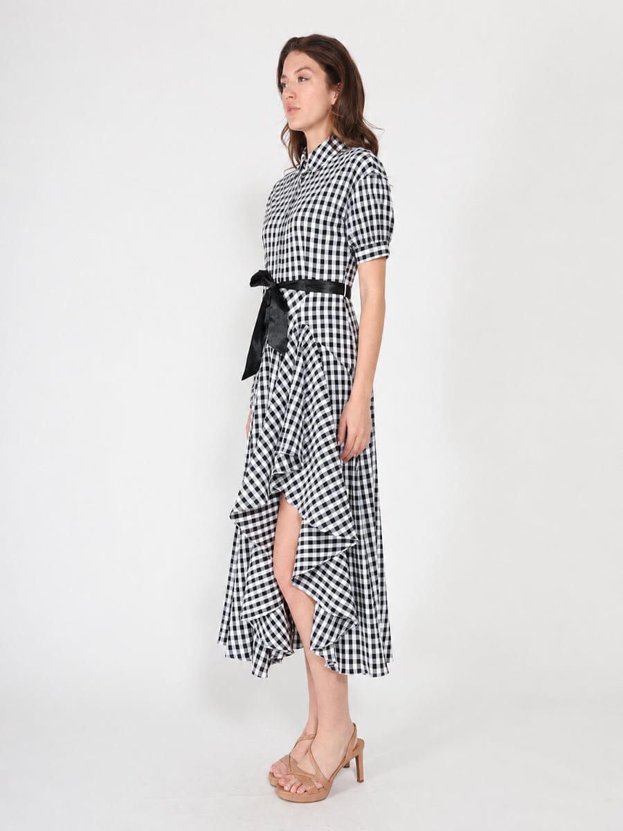 Gracia Fashion Women's Plaid Pattern Asymmetrical Ruffle Midi Dress - HOUSE OF SHE