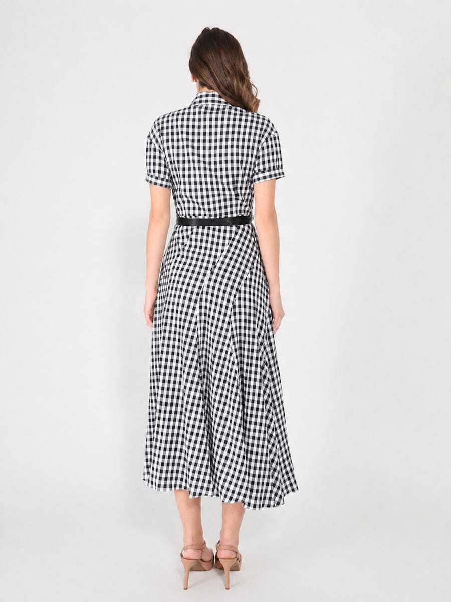 Gracia Fashion Women's Plaid Pattern Asymmetrical Ruffle Midi Dress - HOUSE OF SHE