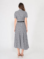 Gracia Fashion Women's Plaid Pattern Asymmetrical Ruffle Midi Dress - HOUSE OF SHE