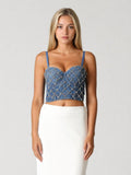 Gracia Fashion Women's Rhinestone Embellished Denim Bustier Top - HOUSE OF SHE